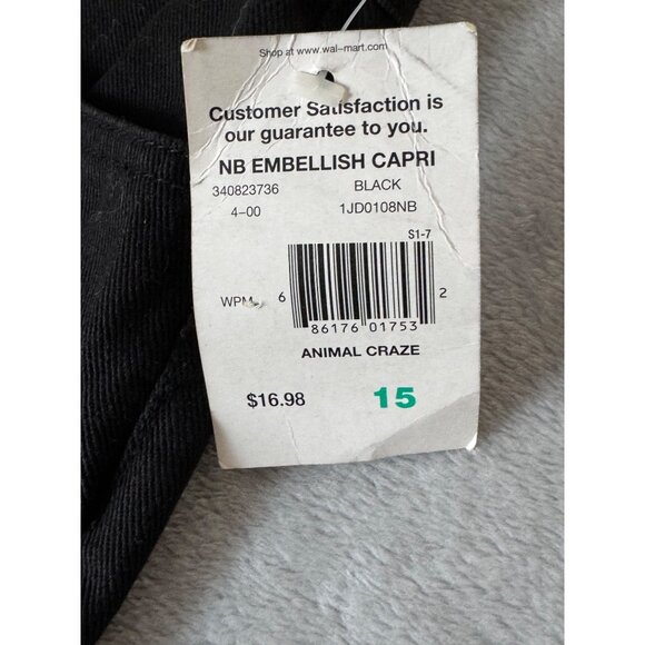 No Boundaries womens size 15  Juniors Black Capri Pants With Leopard Print Cuff - Picture 3 of 16